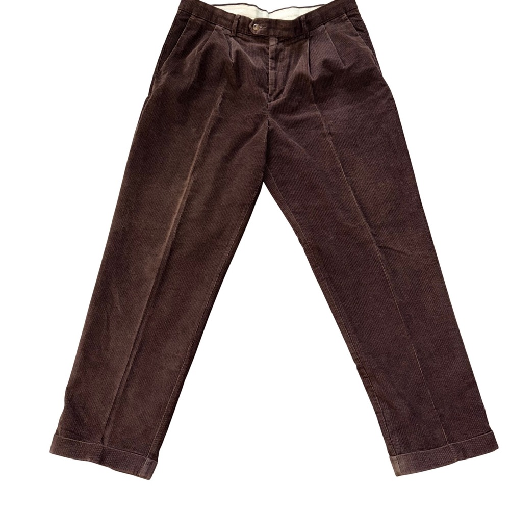 Dockers Mens Corduroy Pant 36x32 Brown‎ Pleated Cuffed Vintage Preppy Dadcore